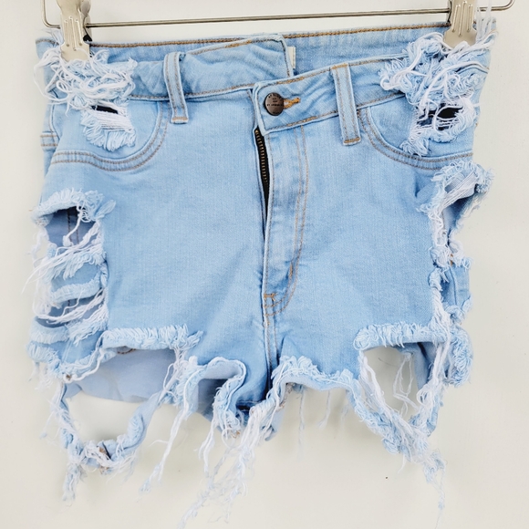 AP Blue Aphrodite Size 28 Medium distressed denim shorts - Picture 1 of 10